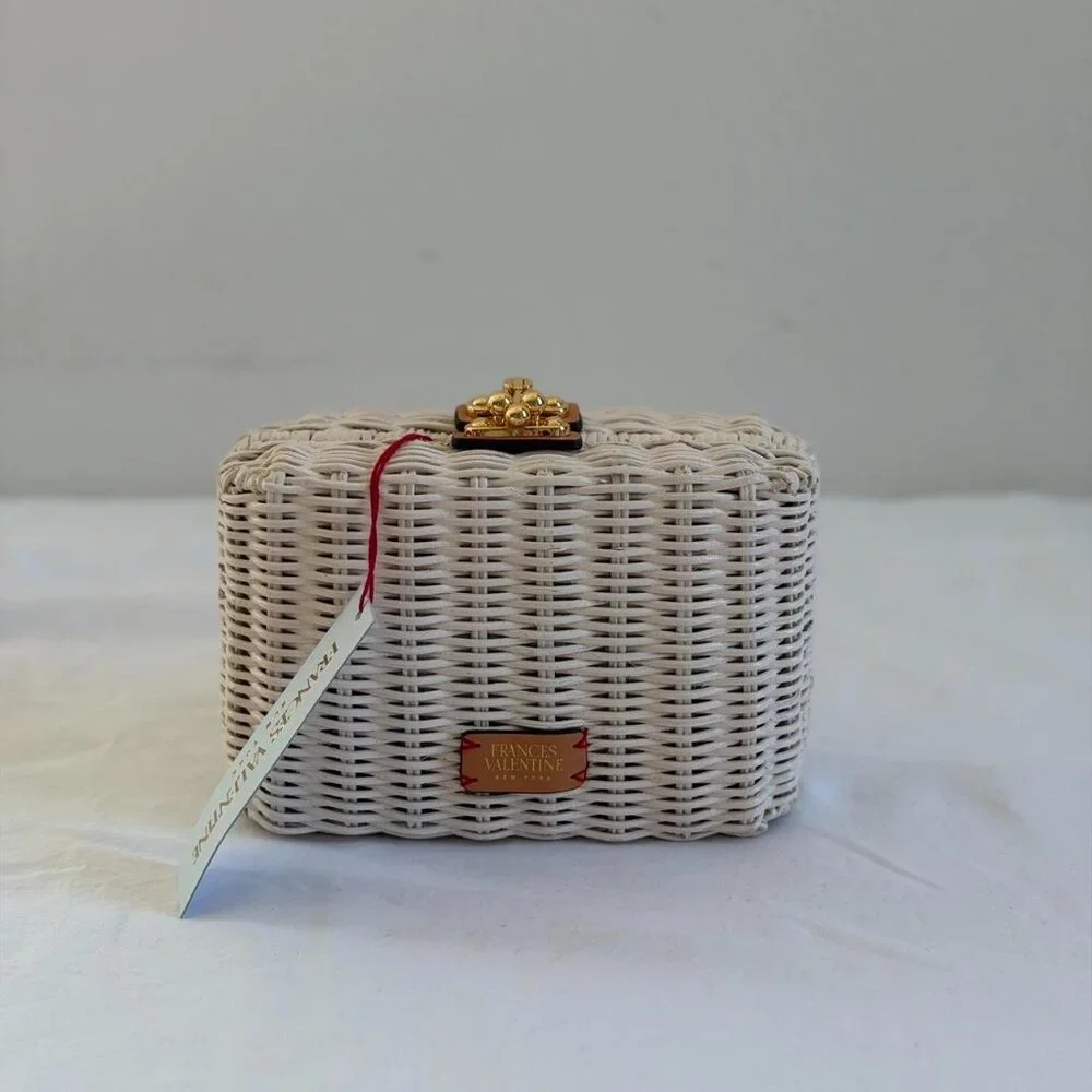 Frances Valentine White Wicker Clutch with Gold Hardware